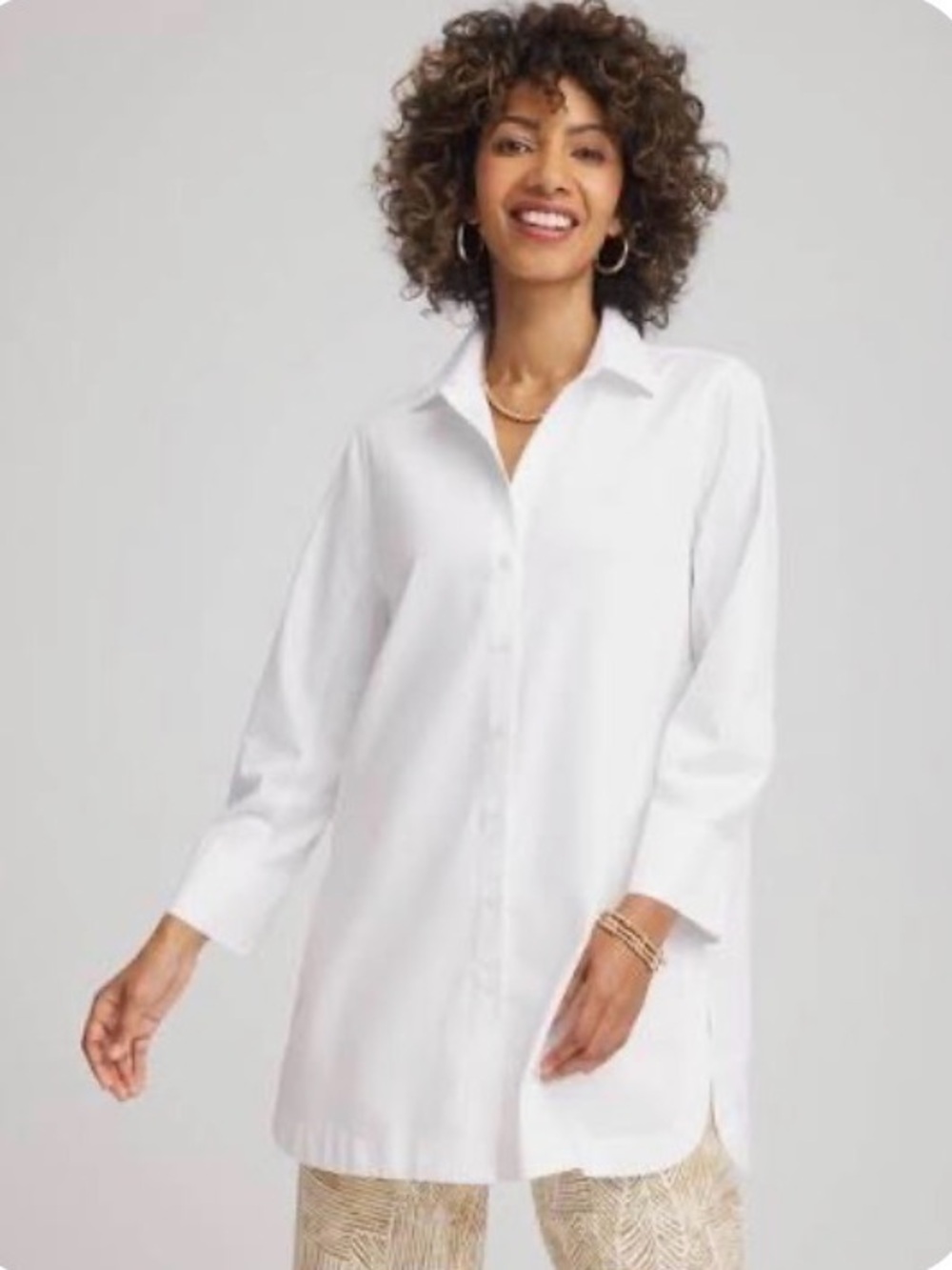 CHICOS β’ The Perfect NO IRON White Oversized Button-Up Button Down Shirt - Picture 8 of 11